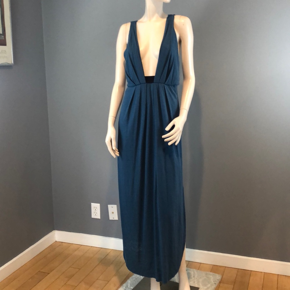 Free People Womens Blue Deep V Dress Medium - Picture 2 of 12